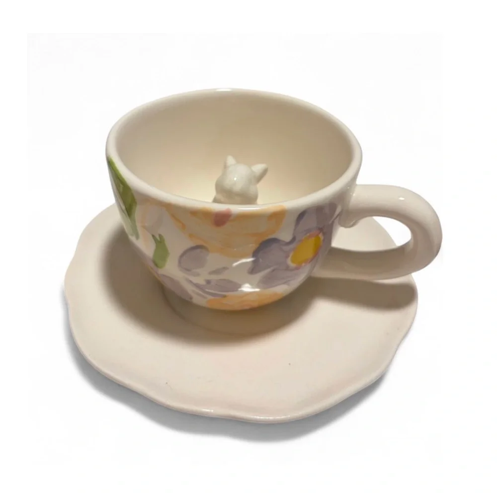 Set Of 3 Threshold Floral Bunny Rabbit Pastel Easter Tea Cup & Saucer Sets